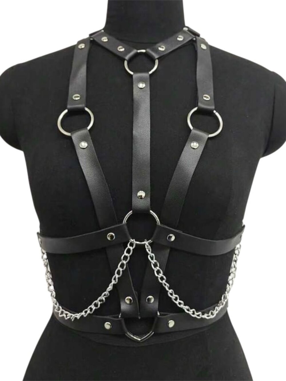 Women Gothic Punk PU Leather Multi Layer Chain Harness